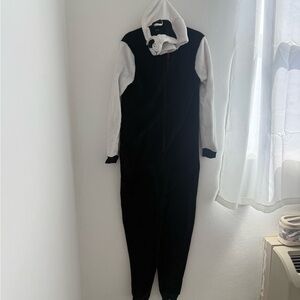 Cozy Black and White Hooded Pajama Jumpsuit